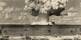 (OPERATION CROSSROADS--BAKER & ABLE TESTS) A trio of panoramic photographs documenting atomic bomb explosions from Bikini Island.